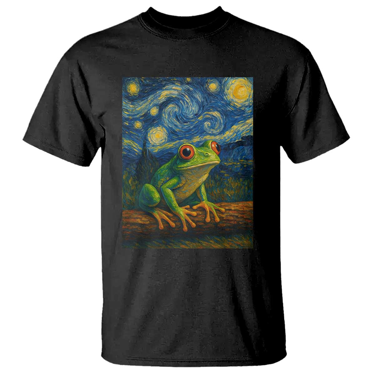Funny Frog T Shirt Van Gogh Style Starry Night TS12 Black Print Your Wear