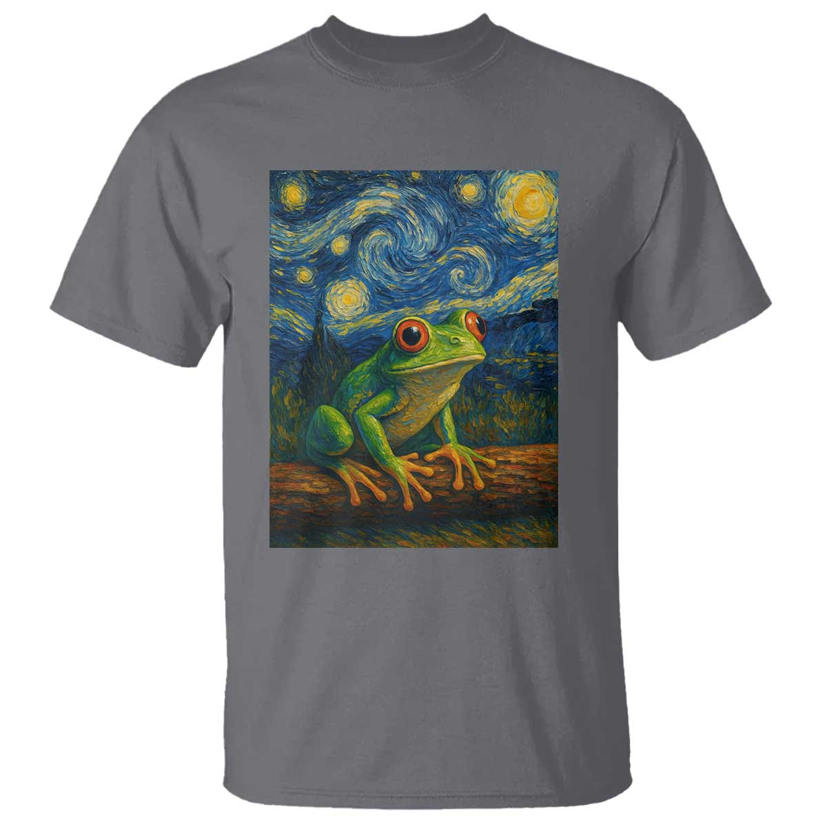 Funny Frog T Shirt Van Gogh Style Starry Night TS12 Charcoal Print Your Wear