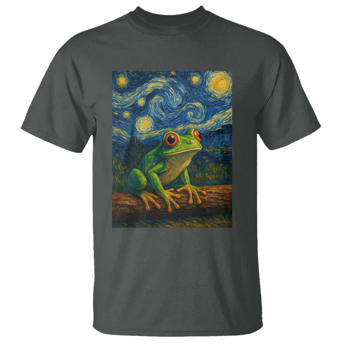 Funny Frog T Shirt Van Gogh Style Starry Night TS12 Dark Heather Print Your Wear