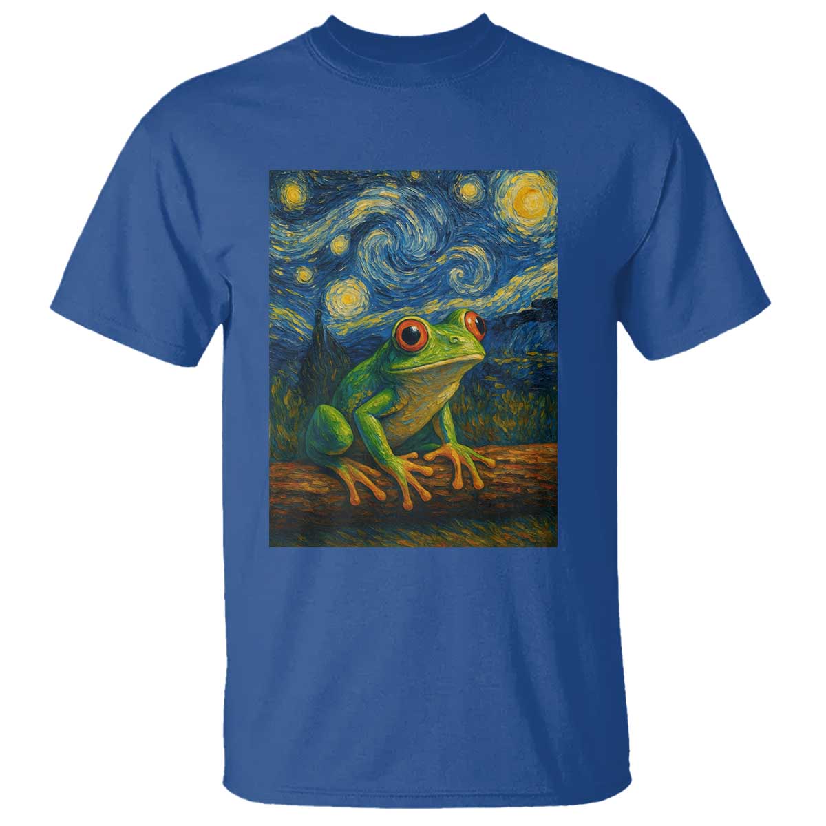 Funny Frog T Shirt Van Gogh Style Starry Night TS12 Royal Blue Print Your Wear