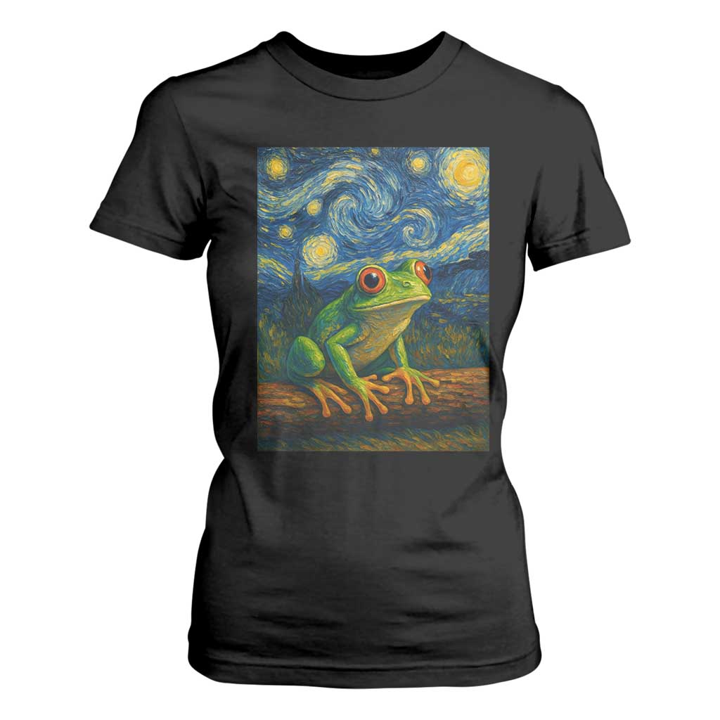 Funny Frog T Shirt For Women Van Gogh Style Starry Night TS12 Black Print Your Wear