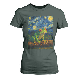 Funny Frog T Shirt For Women Van Gogh Style Starry Night TS12 Dark Forest Green Print Your Wear