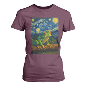 Funny Frog T Shirt For Women Van Gogh Style Starry Night TS12 Maroon Print Your Wear