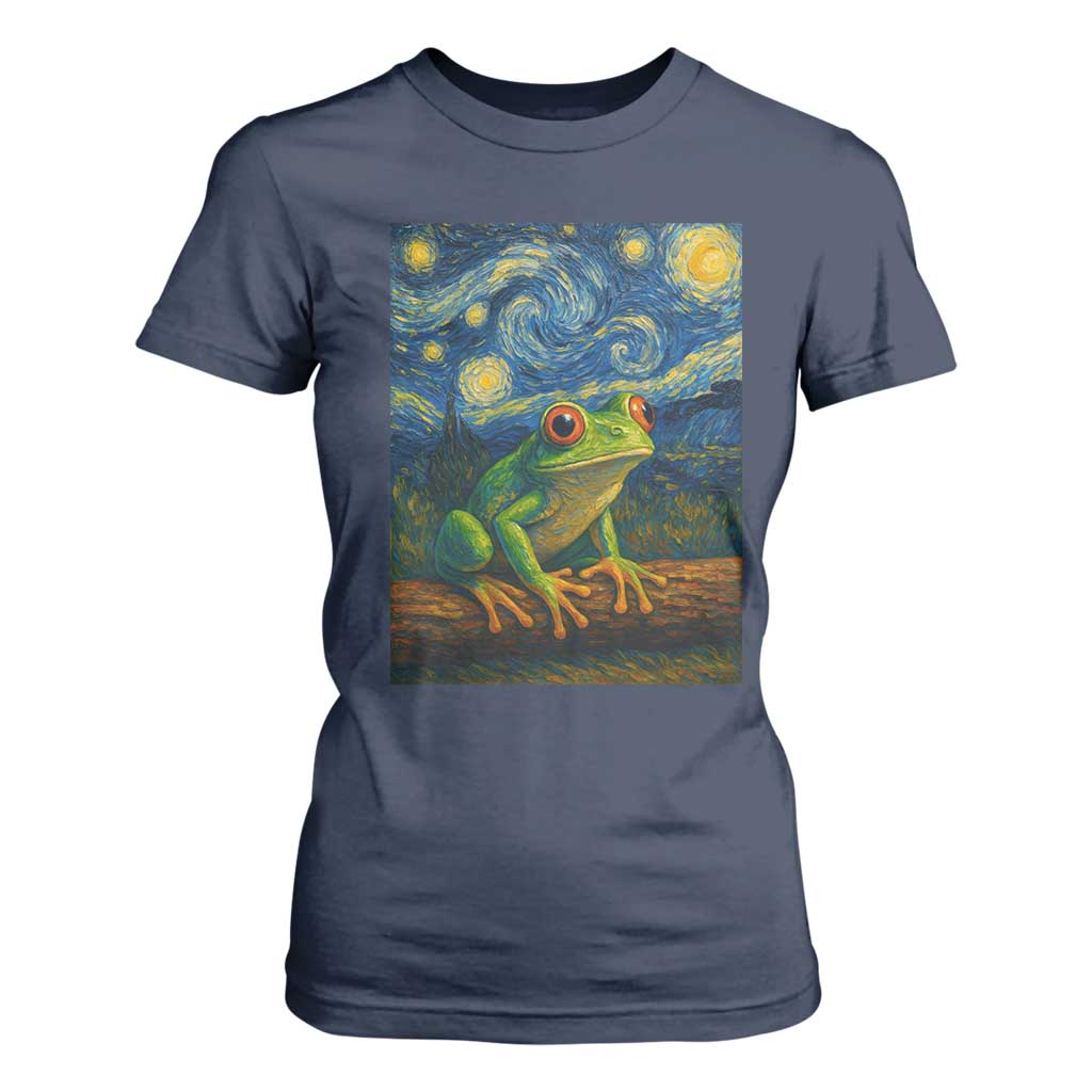 Funny Frog T Shirt For Women Van Gogh Style Starry Night TS12 Navy Print Your Wear