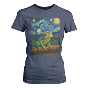 Funny Frog T Shirt For Women Van Gogh Style Starry Night TS12 Navy Print Your Wear