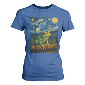 Funny Frog T Shirt For Women Van Gogh Style Starry Night TS12 Royal Blue Print Your Wear
