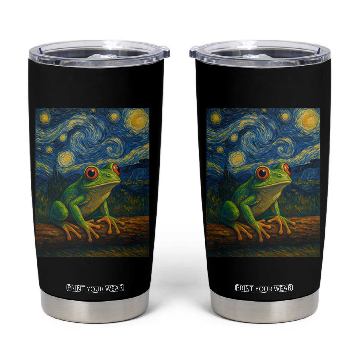 Funny Frog Tumbler Cup Van Gogh Style Starry Night TS12 Black Print Your Wear