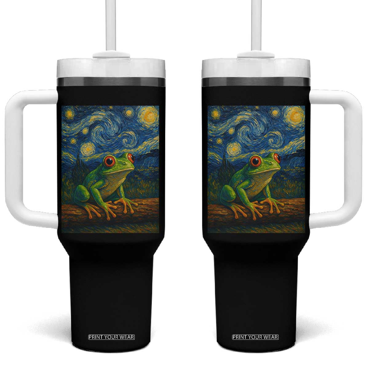 Funny Frog Tumbler With Handle Van Gogh Style Starry Night TS12 One Size: 40 oz Black Print Your Wear