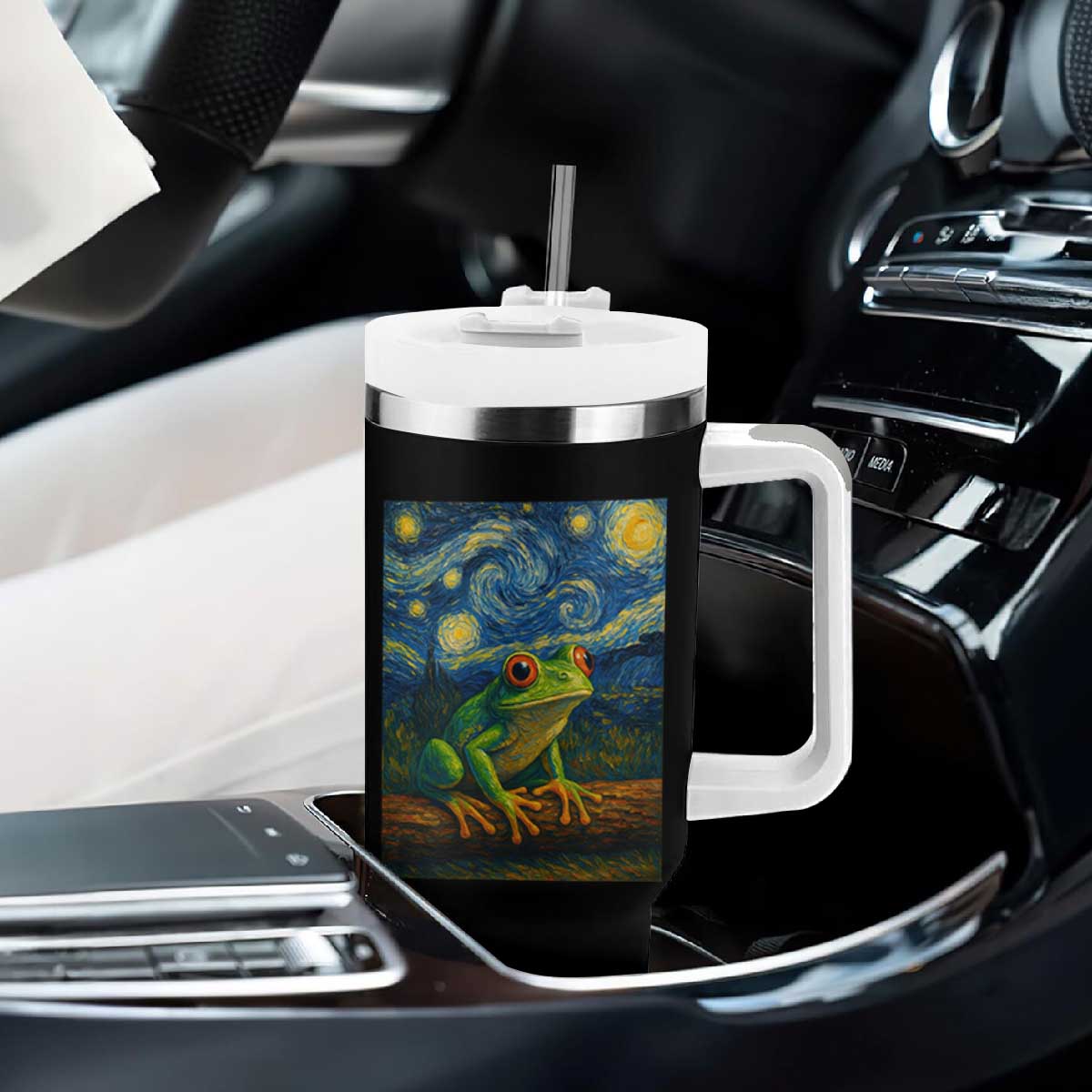 Funny Frog Tumbler With Handle Van Gogh Style Starry Night TS12 Print Your Wear