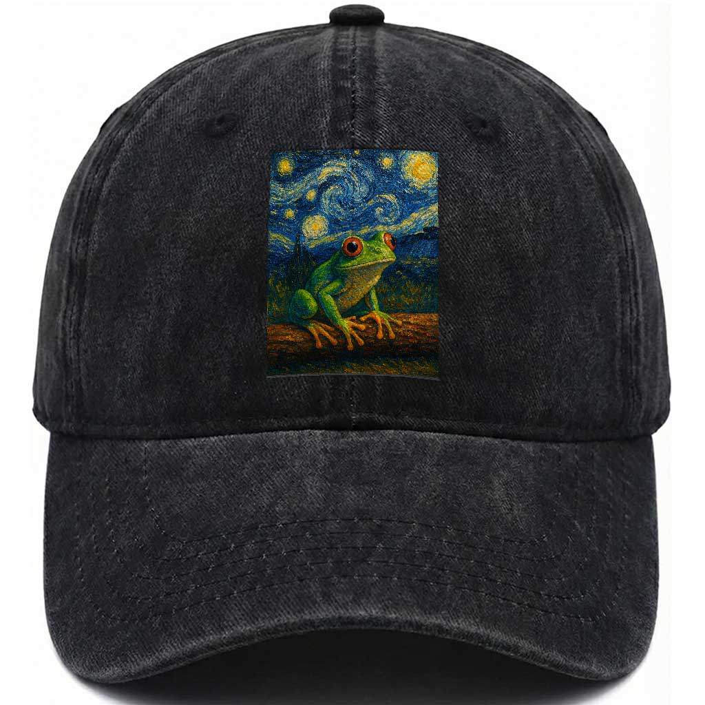 Funny Frog Washed Cotton Baseball Cap Van Gogh Style Starry Night TS12 Print Your Wear