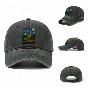 Funny Frog Washed Cotton Baseball Cap Van Gogh Style Starry Night TS12 Washed Cap Universal Fit Dark Green Print Your Wear