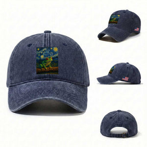 Funny Frog Washed Cotton Baseball Cap Van Gogh Style Starry Night TS12 Washed Cap Universal Fit Navy Print Your Wear