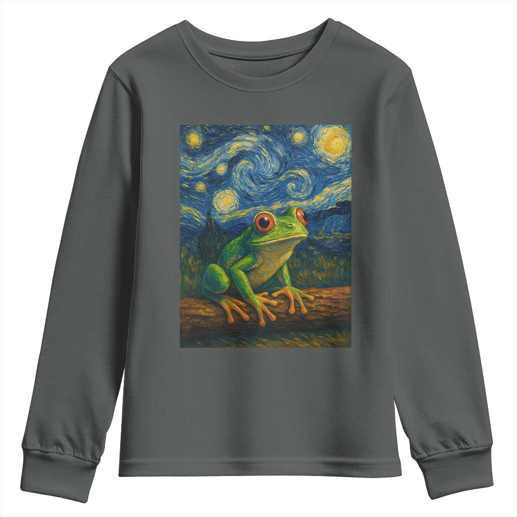 Funny Frog Youth Sweatshirt Van Gogh Style Starry Night TS12 Dark Heather Print Your Wear