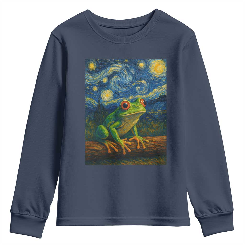 Funny Frog Youth Sweatshirt Van Gogh Style Starry Night TS12 Navy Print Your Wear
