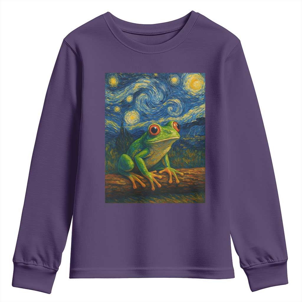 Funny Frog Youth Sweatshirt Van Gogh Style Starry Night TS12 Purple Print Your Wear