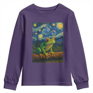 Funny Frog Youth Sweatshirt Van Gogh Style Starry Night TS12 Purple Print Your Wear