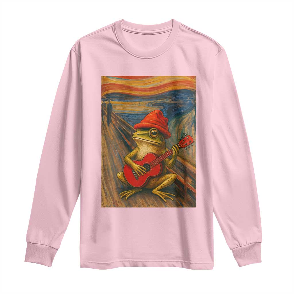 Funny Frog Long Sleeve Shirt Playing Guitar Van Gogh Starry Night Art Parody TS12 Light Pink Print Your Wear