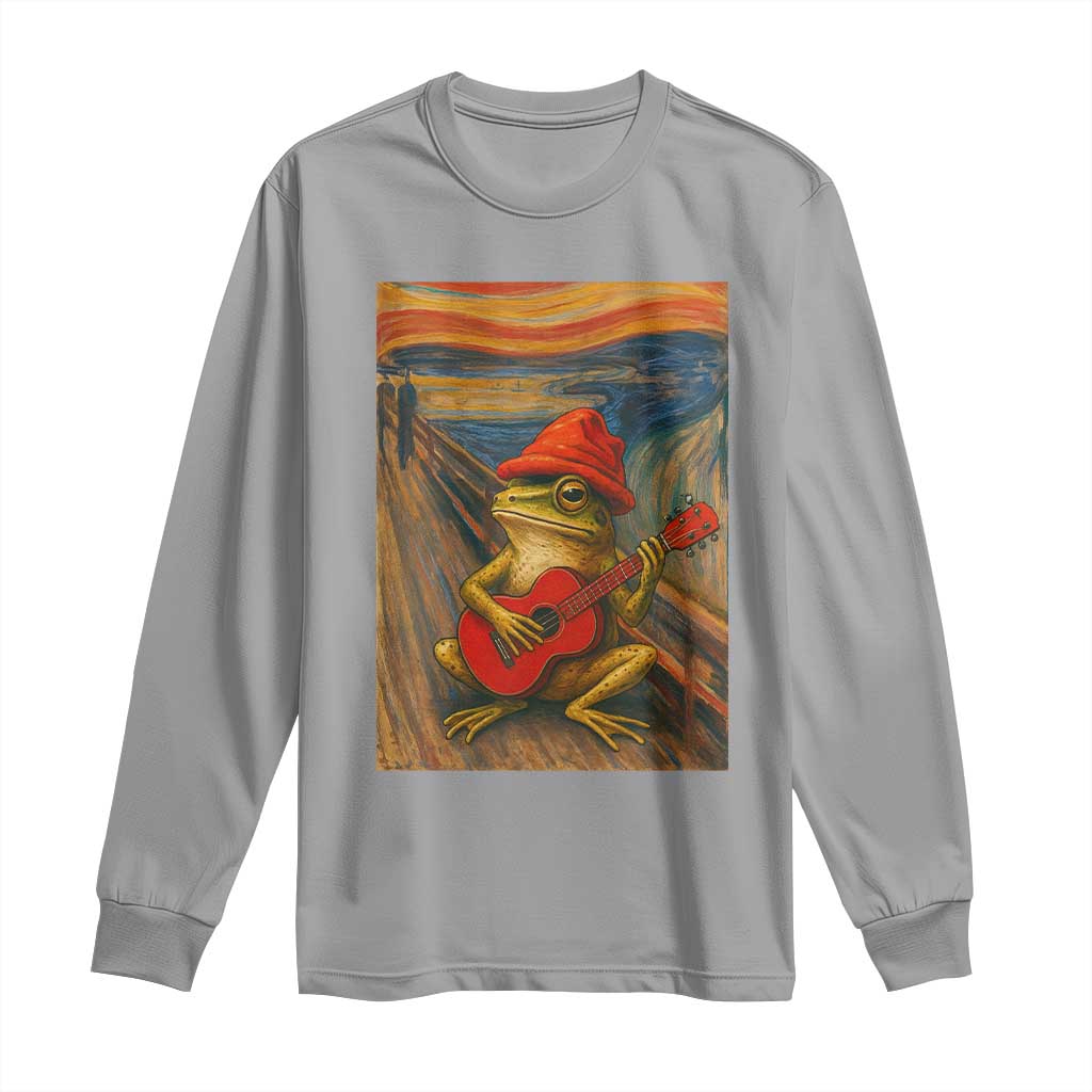 Funny Frog Long Sleeve Shirt Playing Guitar Van Gogh Starry Night Art Parody TS12 Sport Gray Print Your Wear