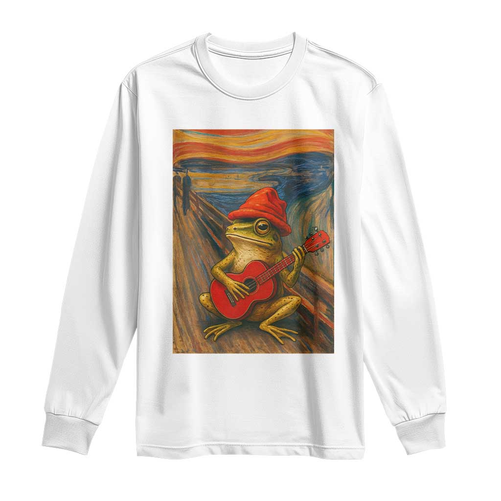 Funny Frog Long Sleeve Shirt Playing Guitar Van Gogh Starry Night Art Parody TS12 White Print Your Wear