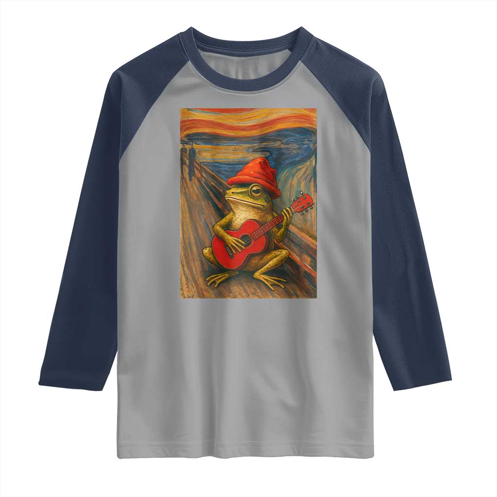 Funny Frog Raglan Shirt Playing Guitar Van Gogh Starry Night Art Parody TS12 Sport Gray Navy Print Your Wear