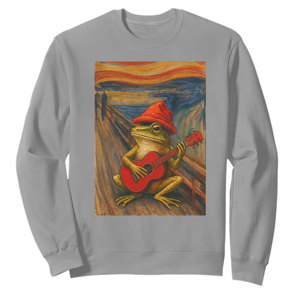 Funny Frog Sweatshirt Playing Guitar Van Gogh Starry Night Art Parody TS12 Sport Gray Print Your Wear