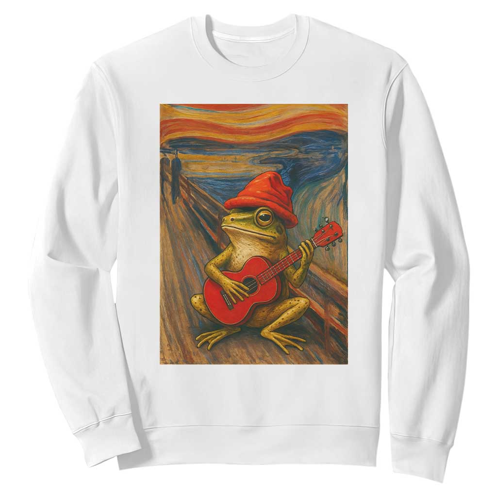 Funny Frog Sweatshirt Playing Guitar Van Gogh Starry Night Art Parody TS12 White Print Your Wear