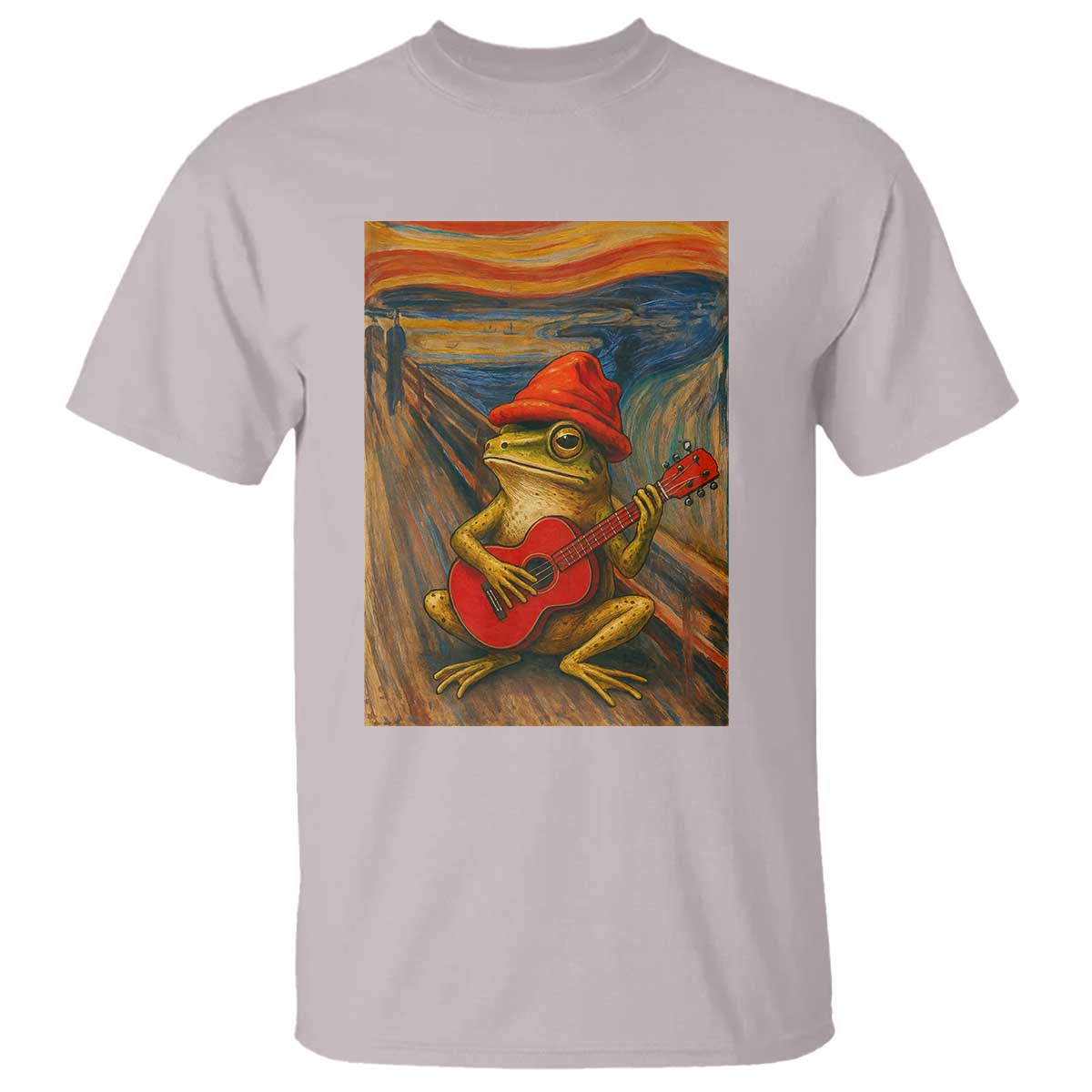Funny Frog T Shirt Playing Guitar Van Gogh Starry Night Art Parody TS12 Ice Gray Print Your Wear