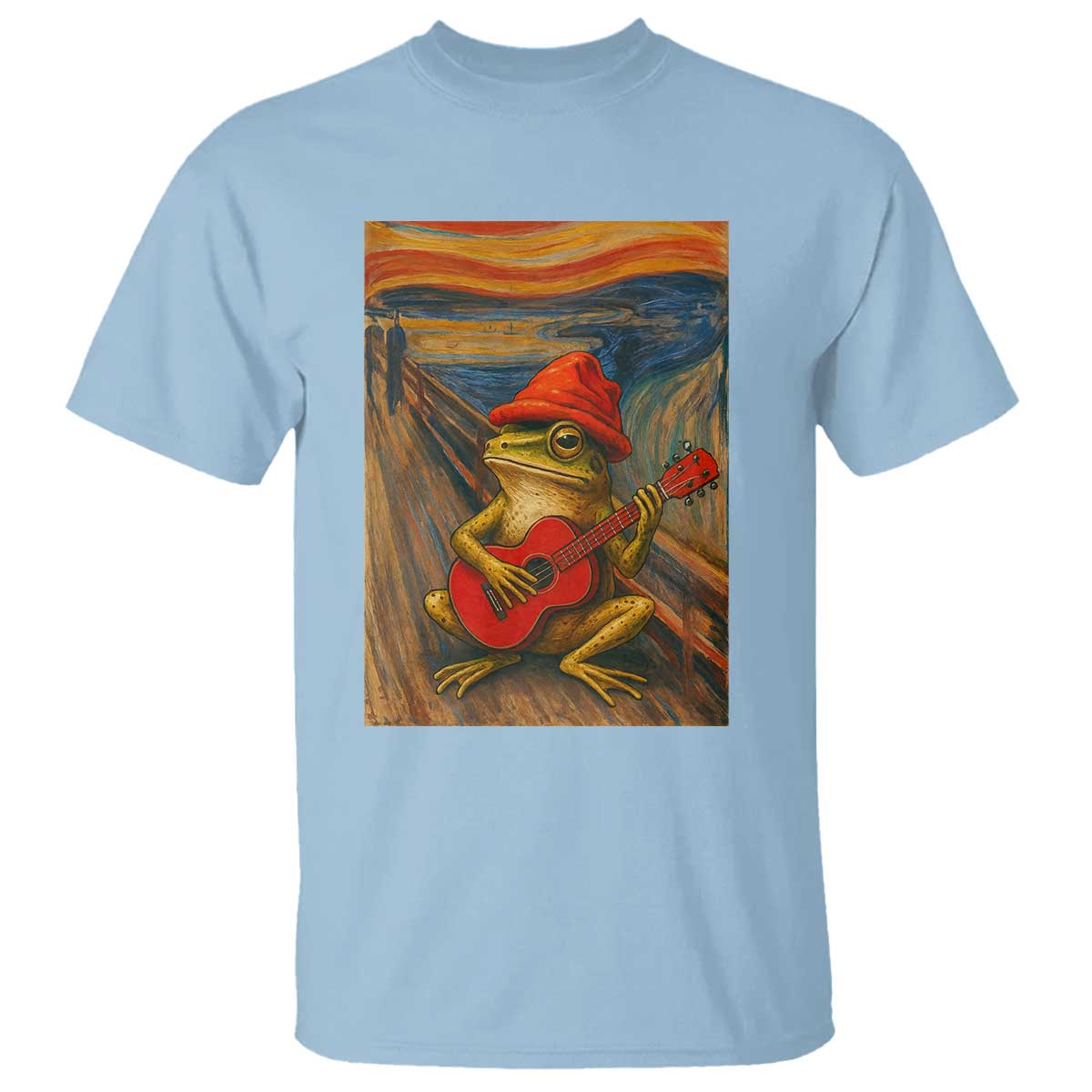 Funny Frog T Shirt Playing Guitar Van Gogh Starry Night Art Parody TS12 Light Blue Print Your Wear