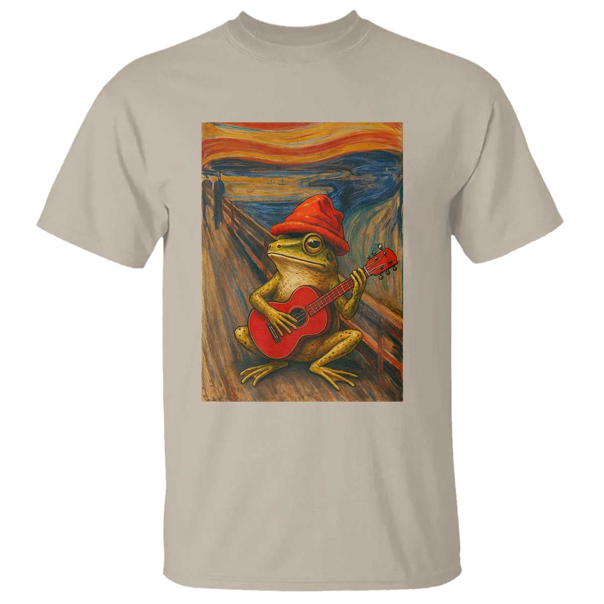 Funny Frog T Shirt Playing Guitar Van Gogh Starry Night Art Parody TS12 Sand Print Your Wear