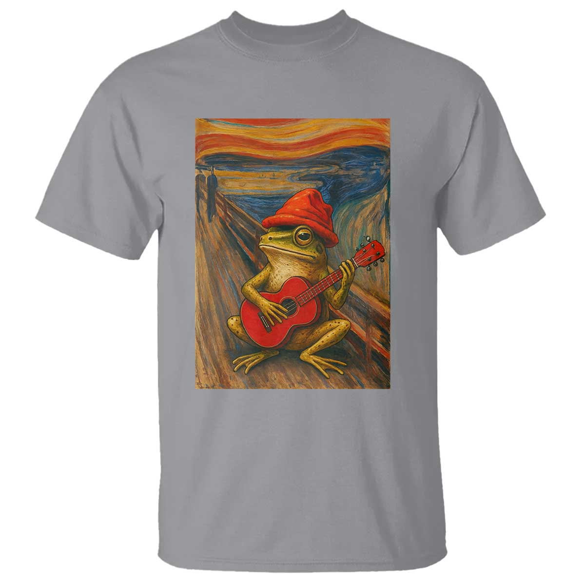 Funny Frog T Shirt Playing Guitar Van Gogh Starry Night Art Parody TS12 Sport Gray Print Your Wear