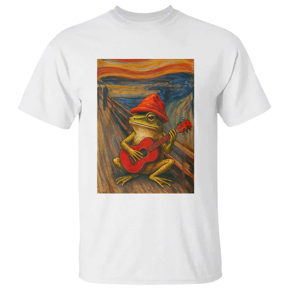 Funny Frog T Shirt Playing Guitar Van Gogh Starry Night Art Parody TS12 White Print Your Wear