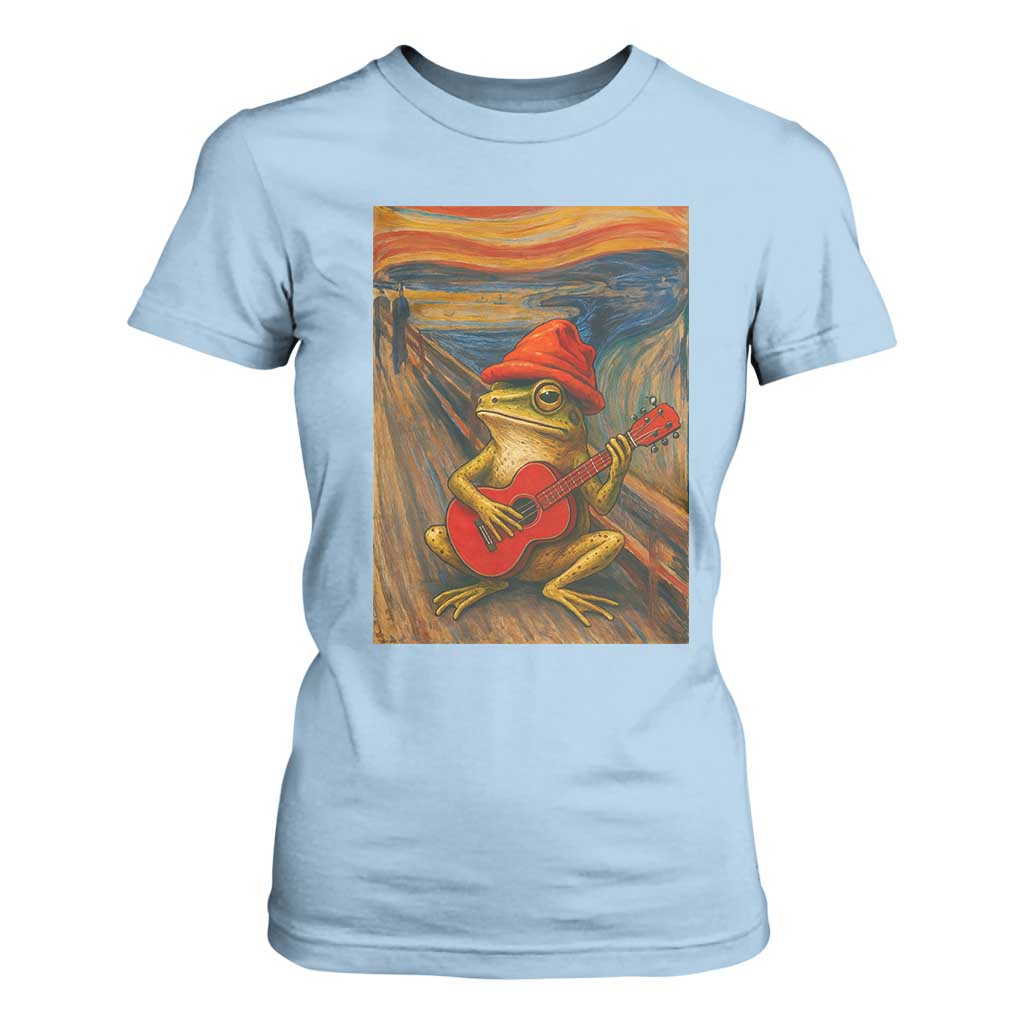 Funny Frog T Shirt For Women Playing Guitar Van Gogh Starry Night Art Parody TS12 Light Blue Print Your Wear