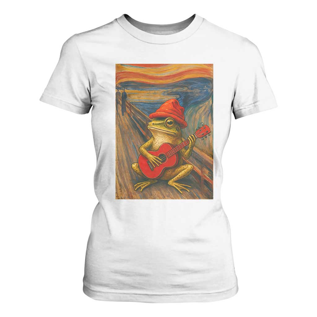 Funny Frog T Shirt For Women Playing Guitar Van Gogh Starry Night Art Parody TS12 White Print Your Wear