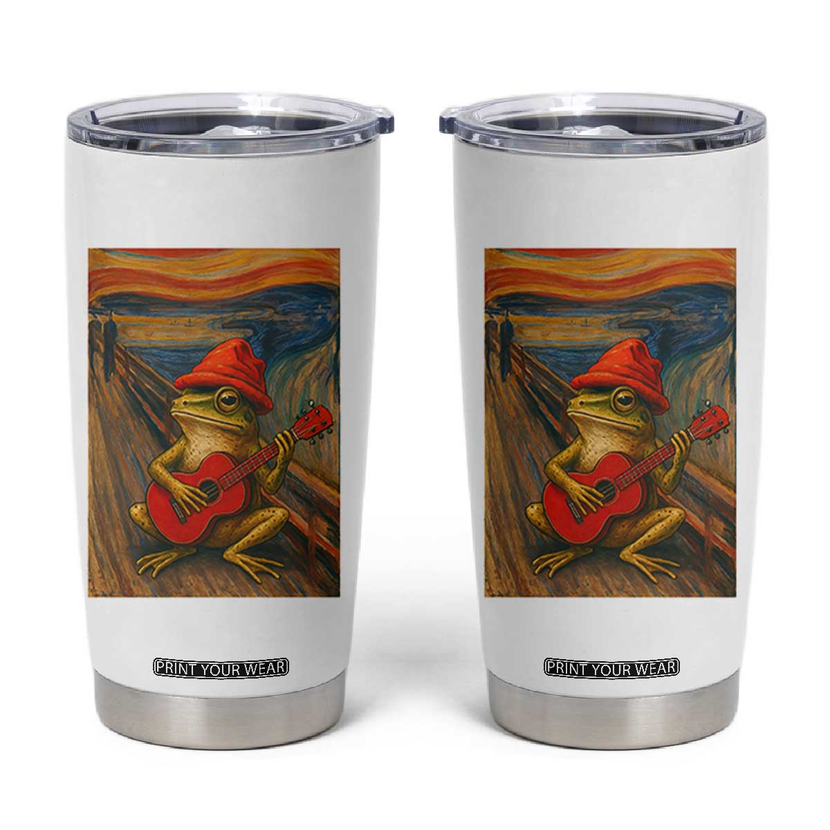 Funny Frog Tumbler Cup Playing Guitar Van Gogh Starry Night Art Parody TS12 White Print Your Wear