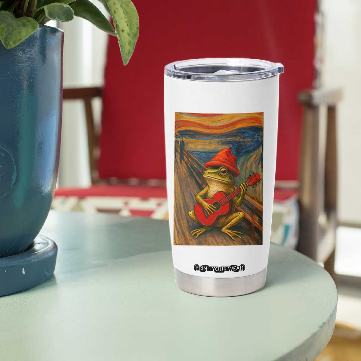 Funny Frog Tumbler Cup Playing Guitar Van Gogh Starry Night Art Parody TS12 Print Your Wear