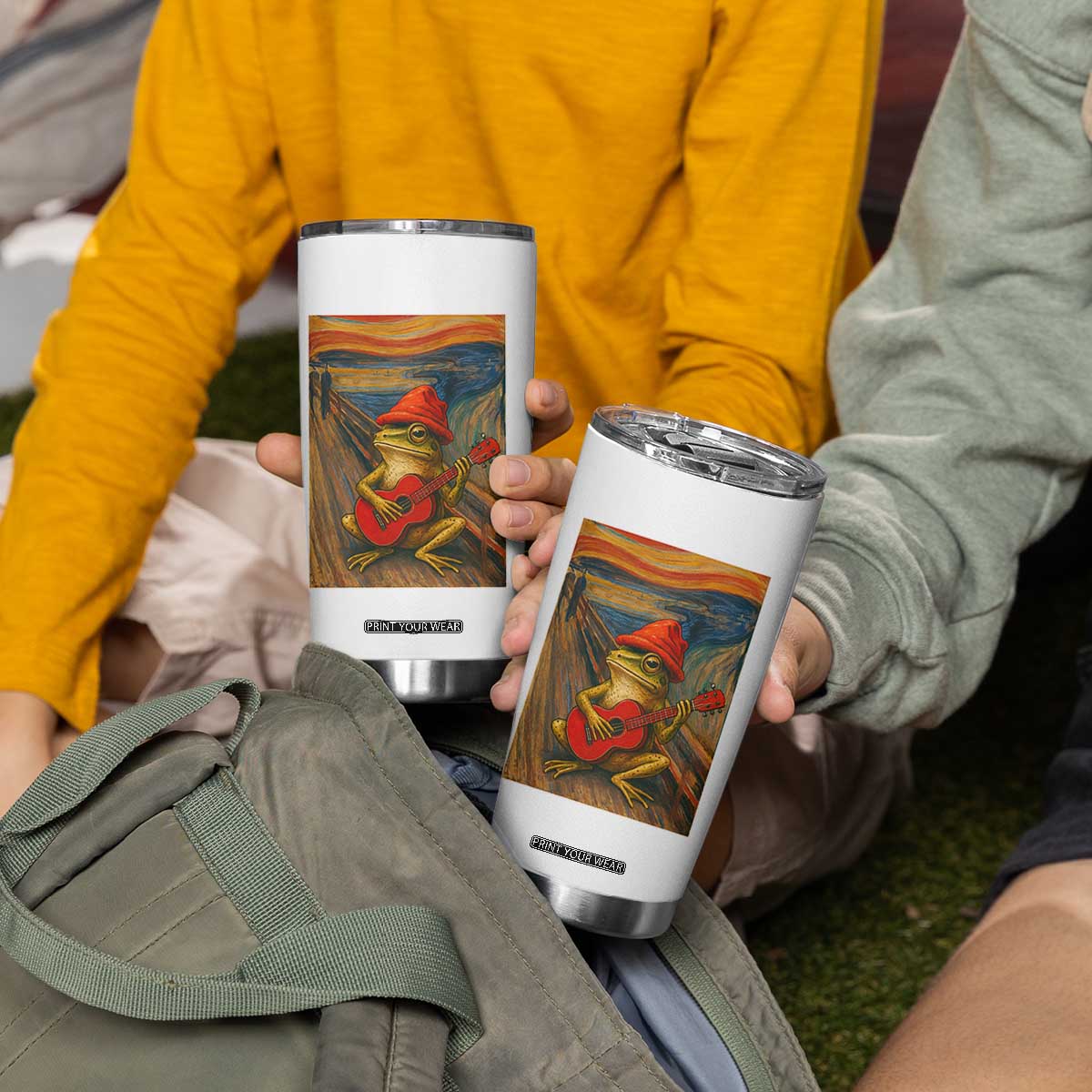 Funny Frog Tumbler Cup Playing Guitar Van Gogh Starry Night Art Parody TS12 Print Your Wear
