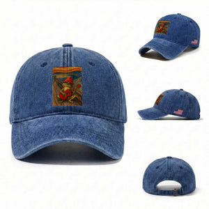 Funny Frog Washed Cotton Baseball Cap Playing Guitar Van Gogh Starry Night Art Parody TS12 Washed Cap Universal Fit Royal Blue Print Your Wear