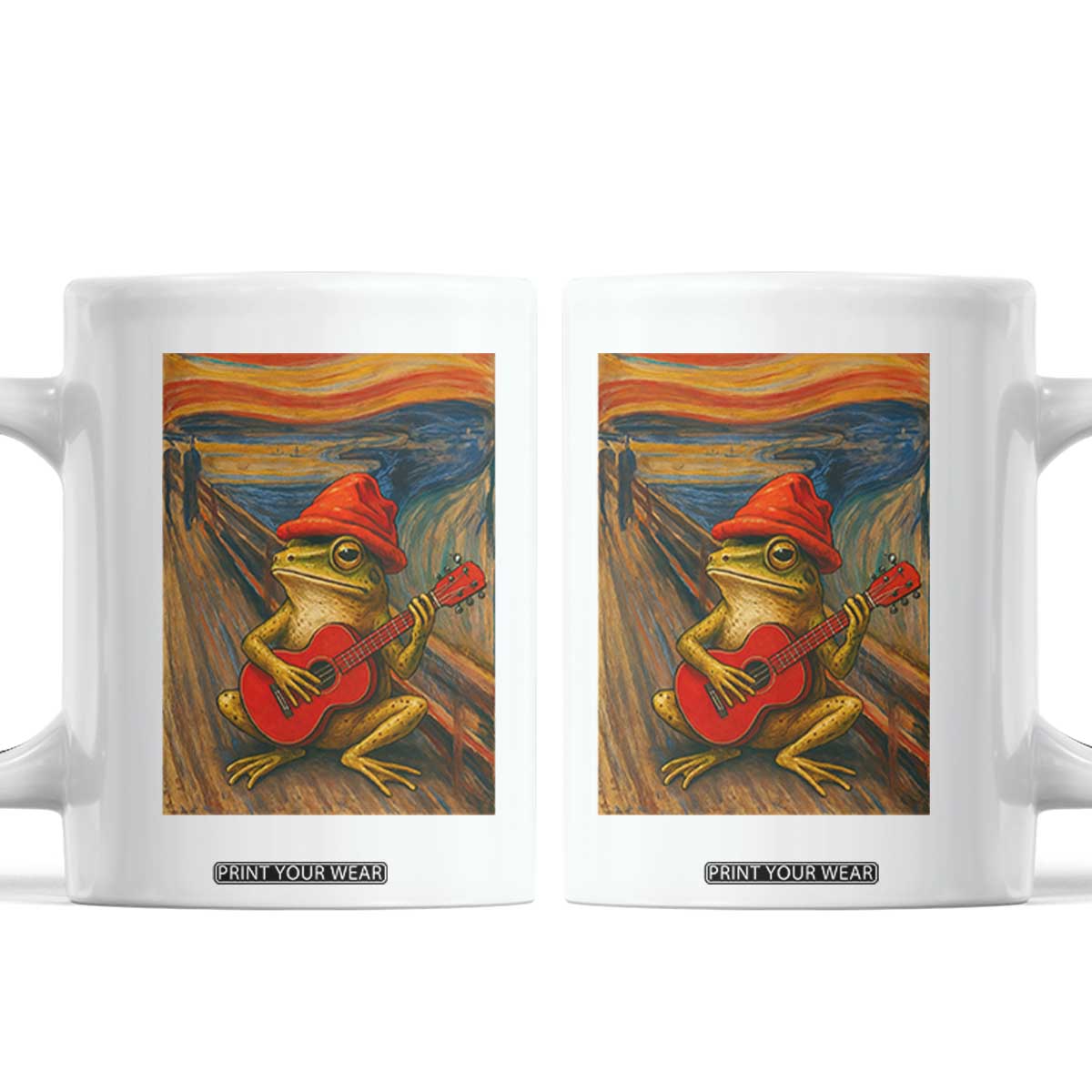 Funny Frog Coffee Mug Playing Guitar Van Gogh Starry Night Art Parody TS12 White Print Your Wear