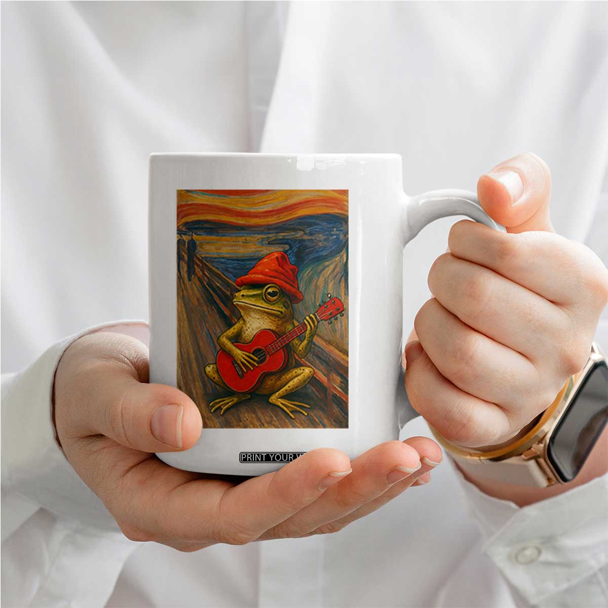 Funny Frog Coffee Mug Playing Guitar Van Gogh Starry Night Art Parody TS12 Print Your Wear
