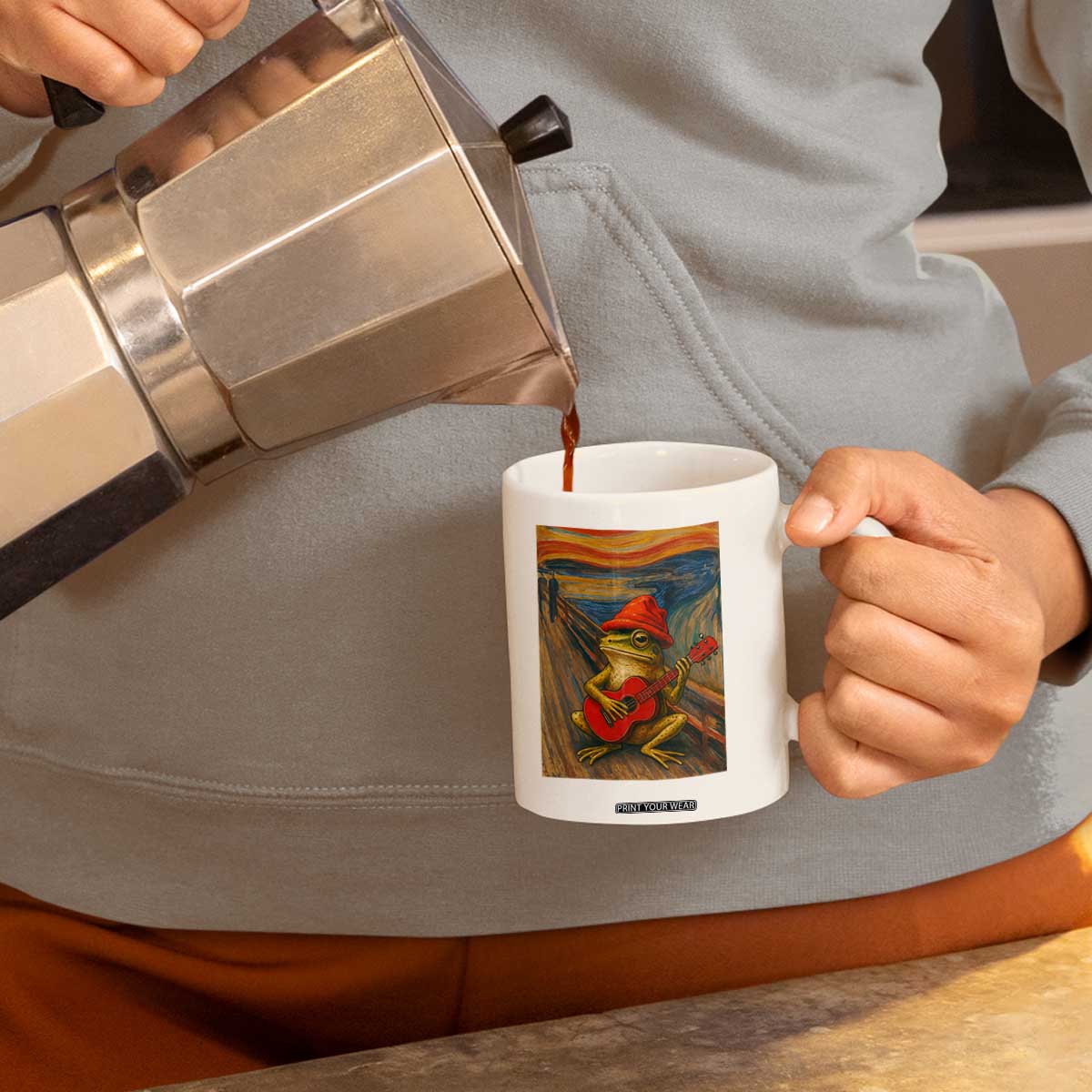 Funny Frog Coffee Mug Playing Guitar Van Gogh Starry Night Art Parody TS12 Print Your Wear