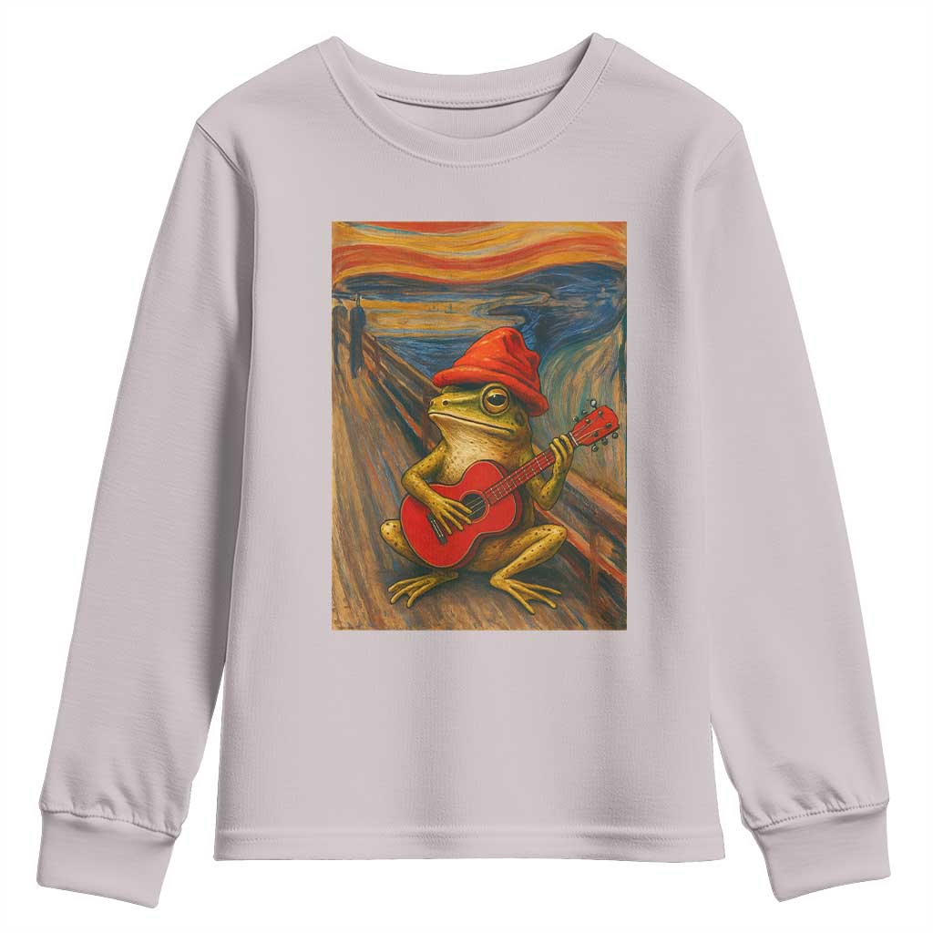 Funny Frog Youth Sweatshirt Playing Guitar Van Gogh Starry Night Art Parody TS12 Ice Gray Print Your Wear