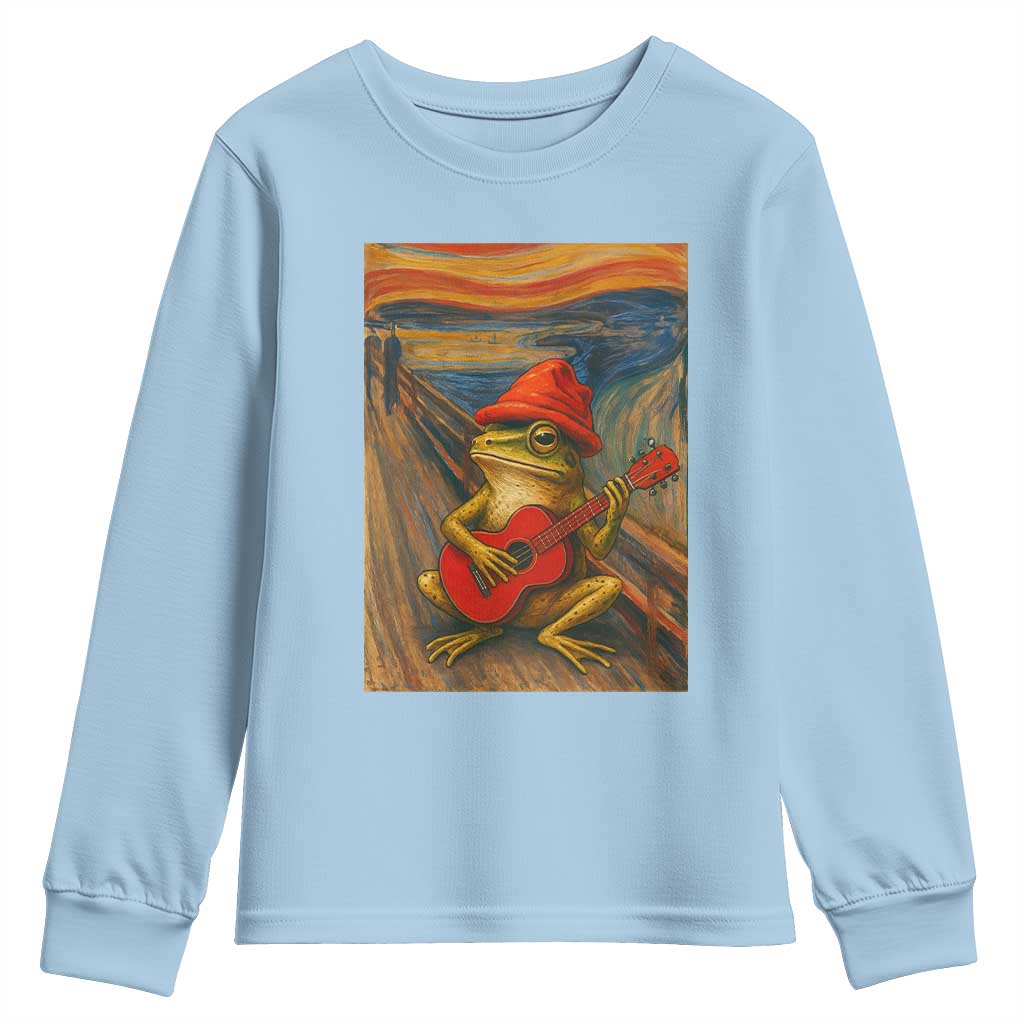 Funny Frog Youth Sweatshirt Playing Guitar Van Gogh Starry Night Art Parody TS12 Light Blue Print Your Wear
