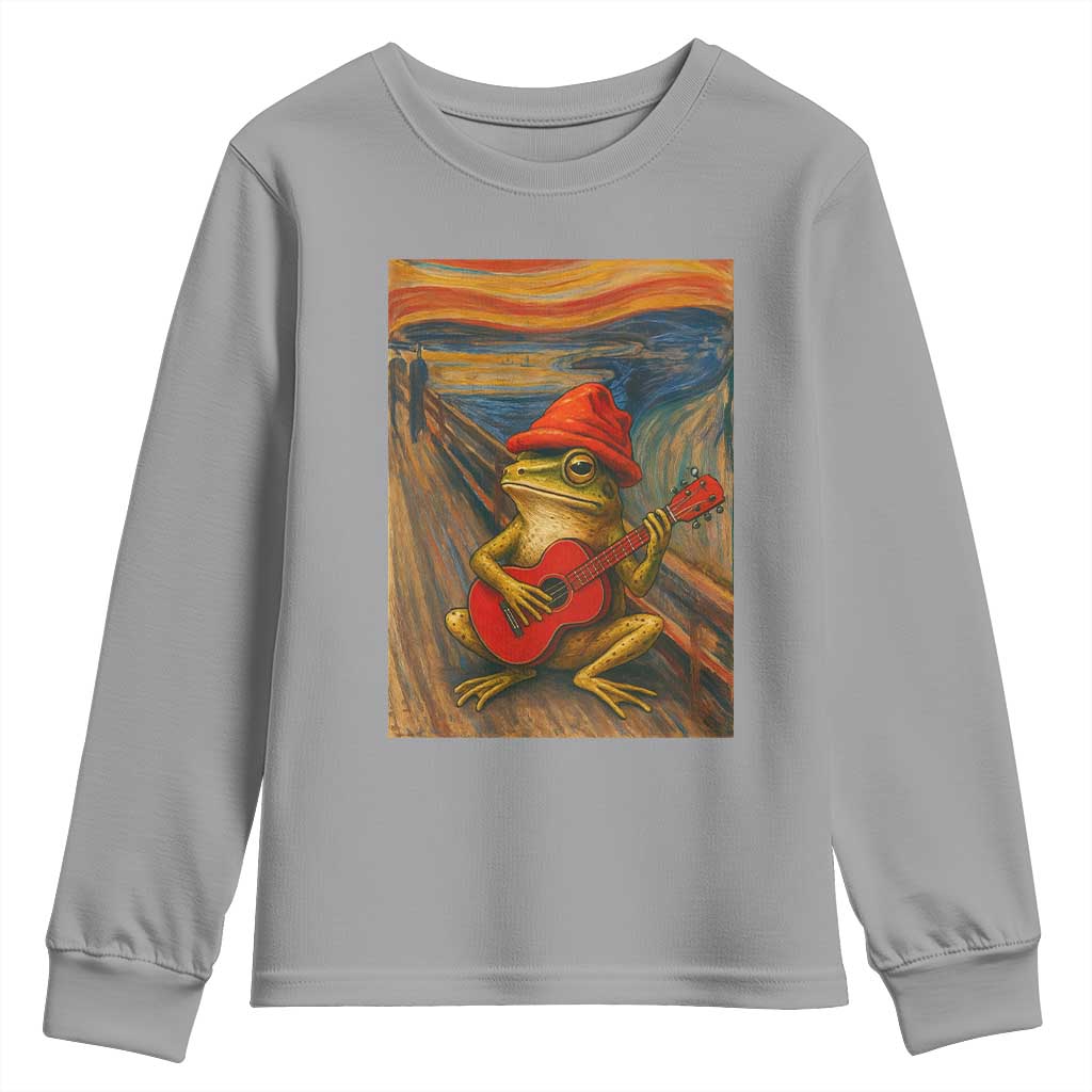 Funny Frog Youth Sweatshirt Playing Guitar Van Gogh Starry Night Art Parody TS12 Sport Gray Print Your Wear