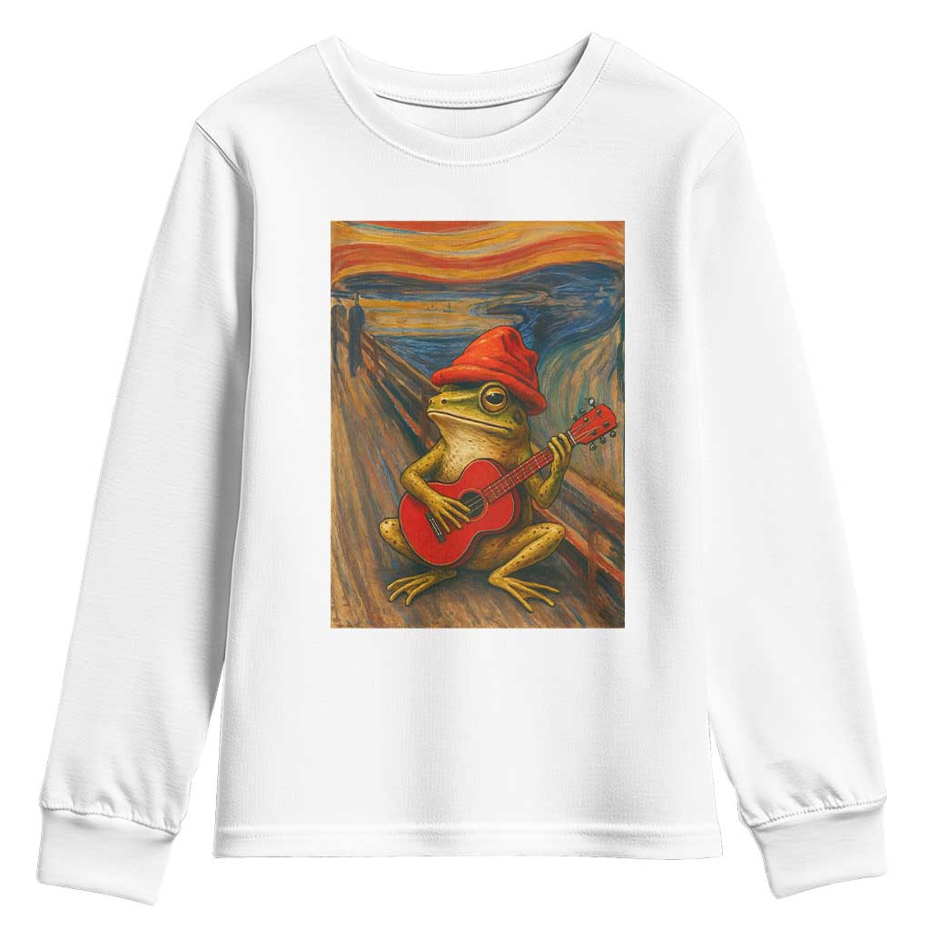 Funny Frog Youth Sweatshirt Playing Guitar Van Gogh Starry Night Art Parody TS12 White Print Your Wear