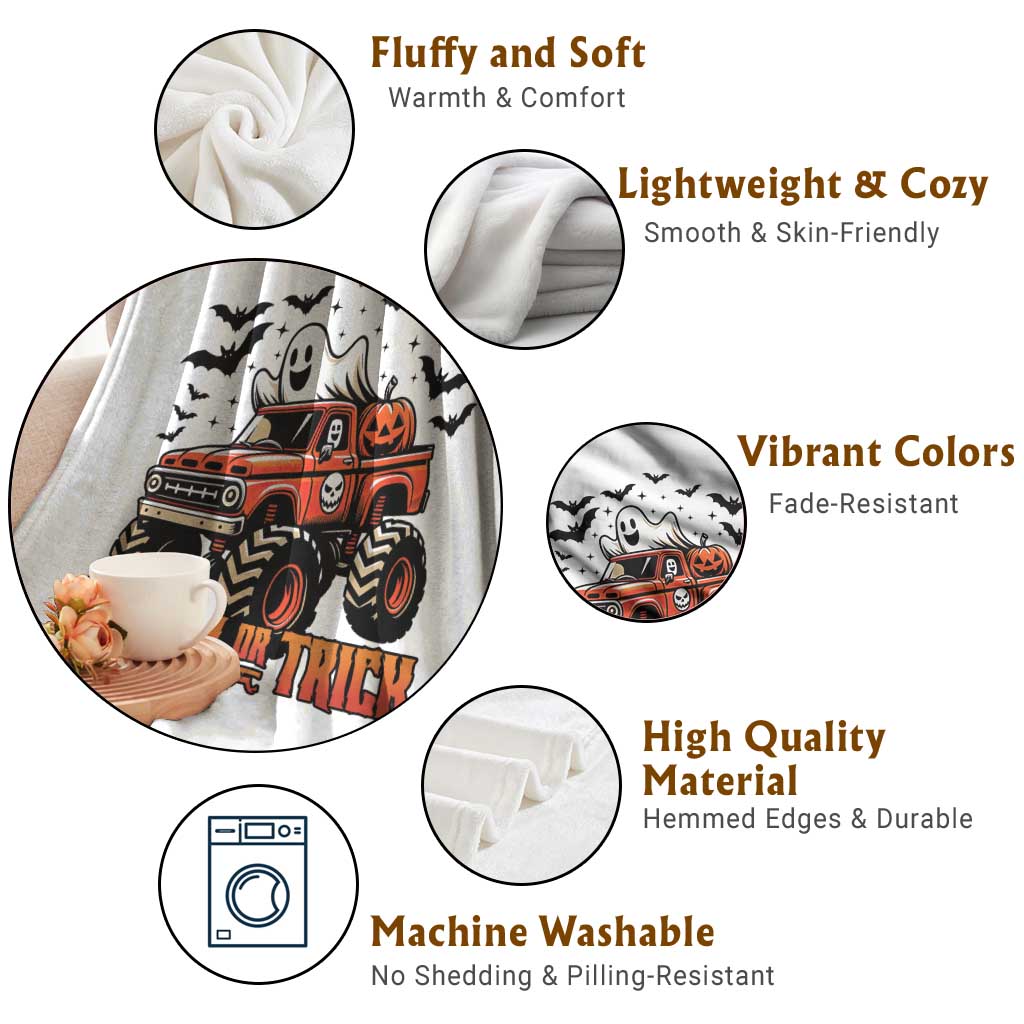 Truck Or Treat Ghost Racing Throw Blanket Funny Halloween Monster Truck Lover TS12 Print Your Wear