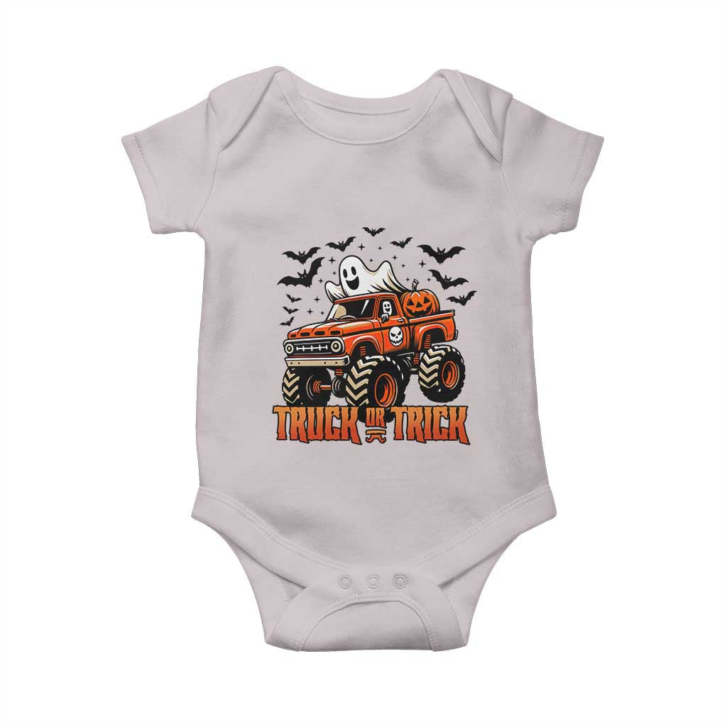 Truck Or Treat Ghost Racing Baby Onesie Funny Halloween Monster Truck Lover TS12 Ice Gray Print Your Wear