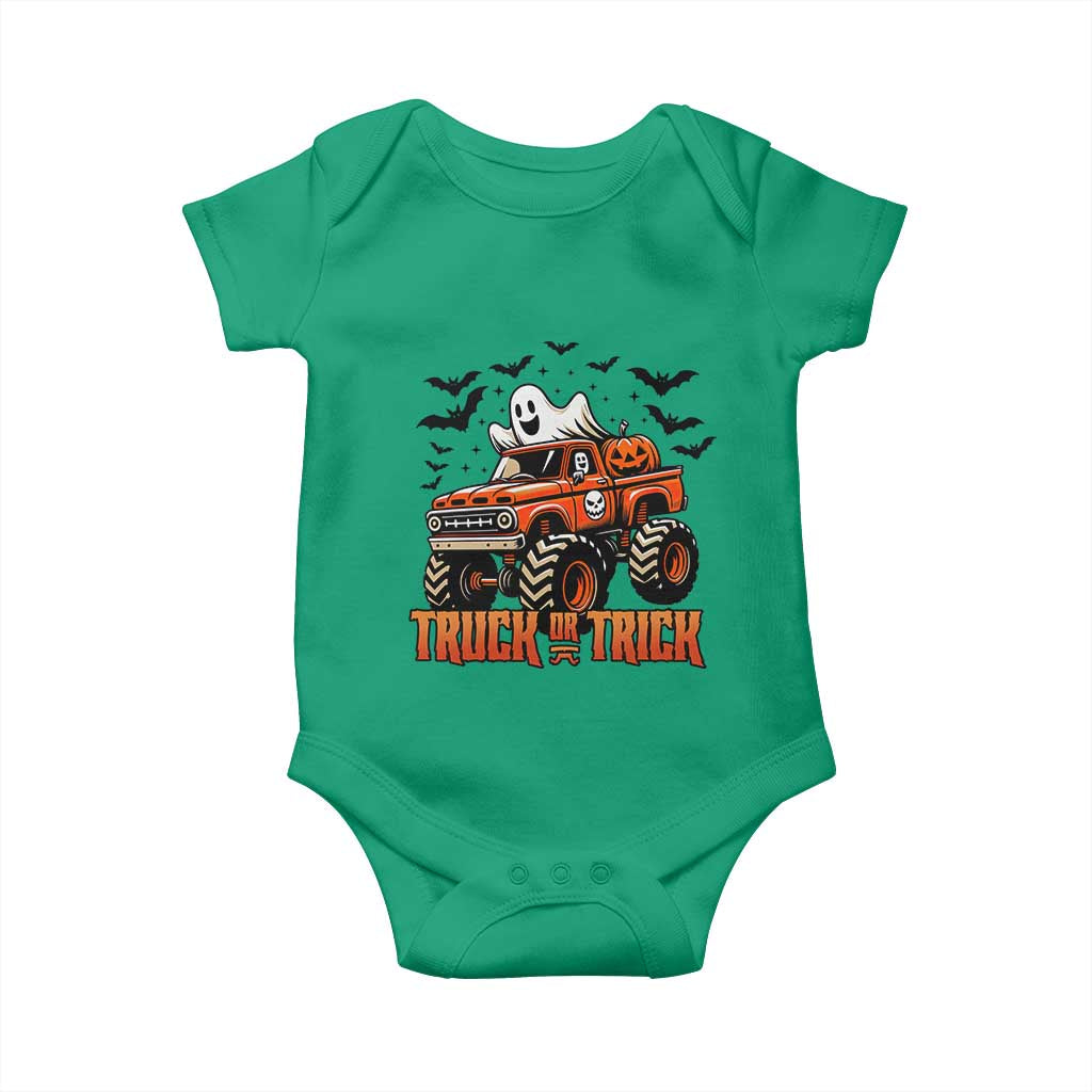 Truck Or Treat Ghost Racing Baby Onesie Funny Halloween Monster Truck Lover TS12 Irish Green Print Your Wear
