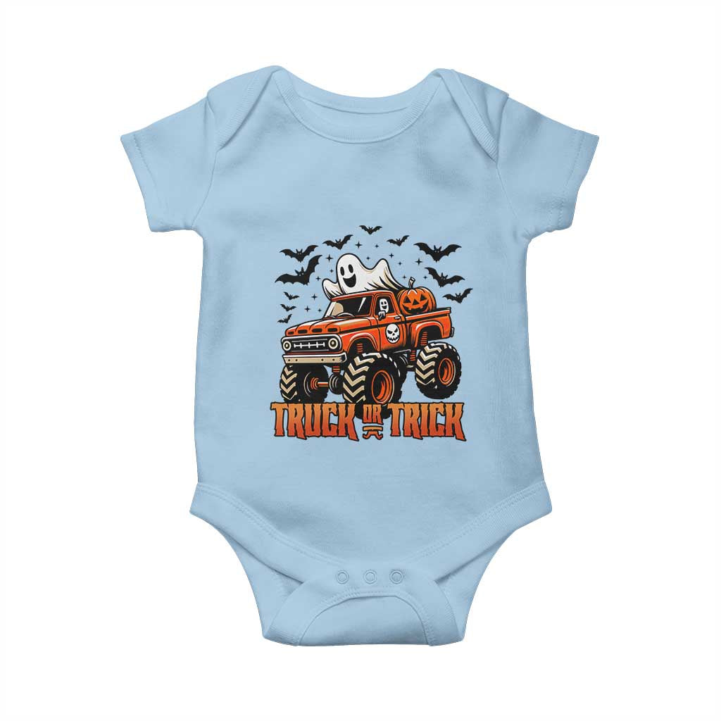 Truck Or Treat Ghost Racing Baby Onesie Funny Halloween Monster Truck Lover TS12 Light Blue Print Your Wear