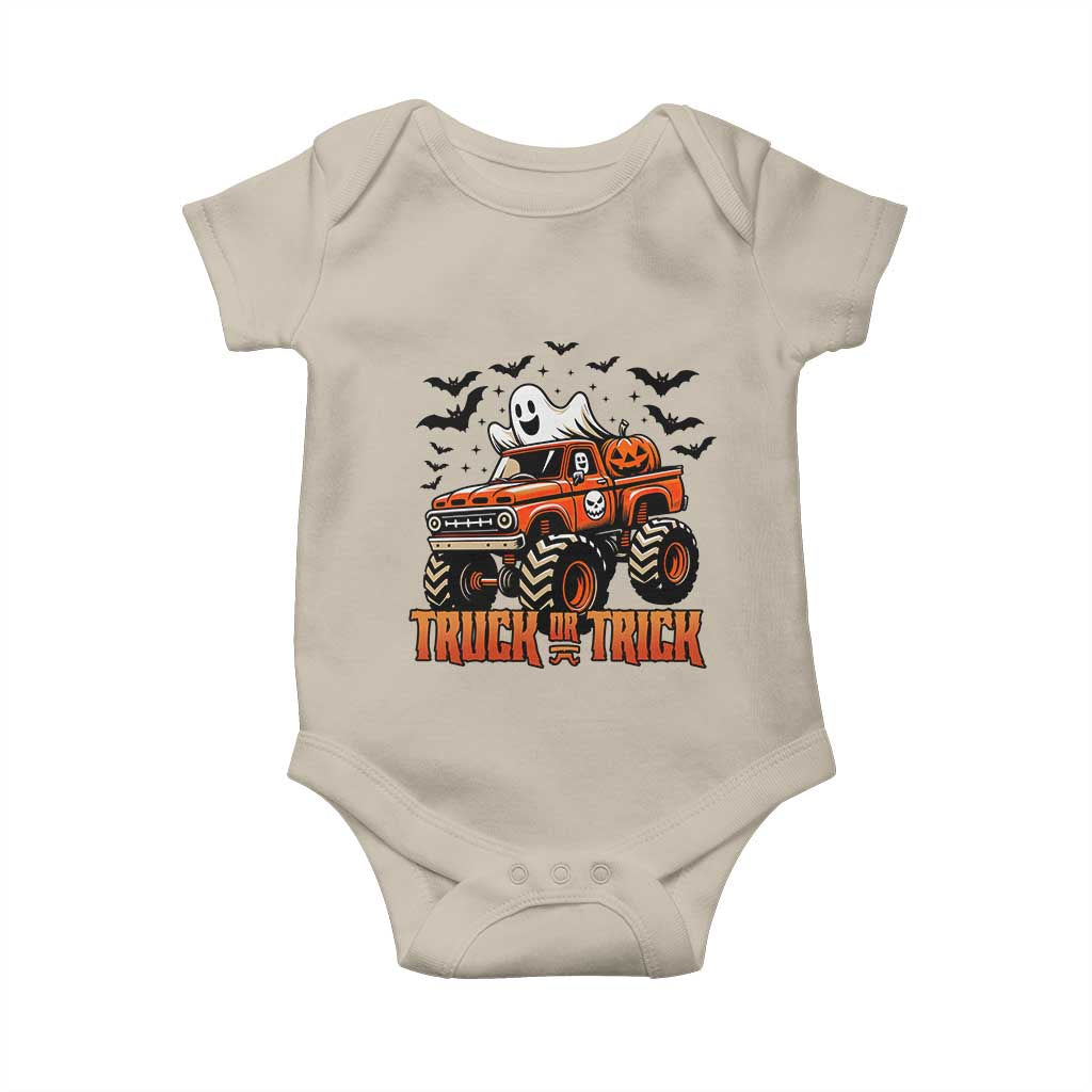 Truck Or Treat Ghost Racing Baby Onesie Funny Halloween Monster Truck Lover TS12 Sand Print Your Wear