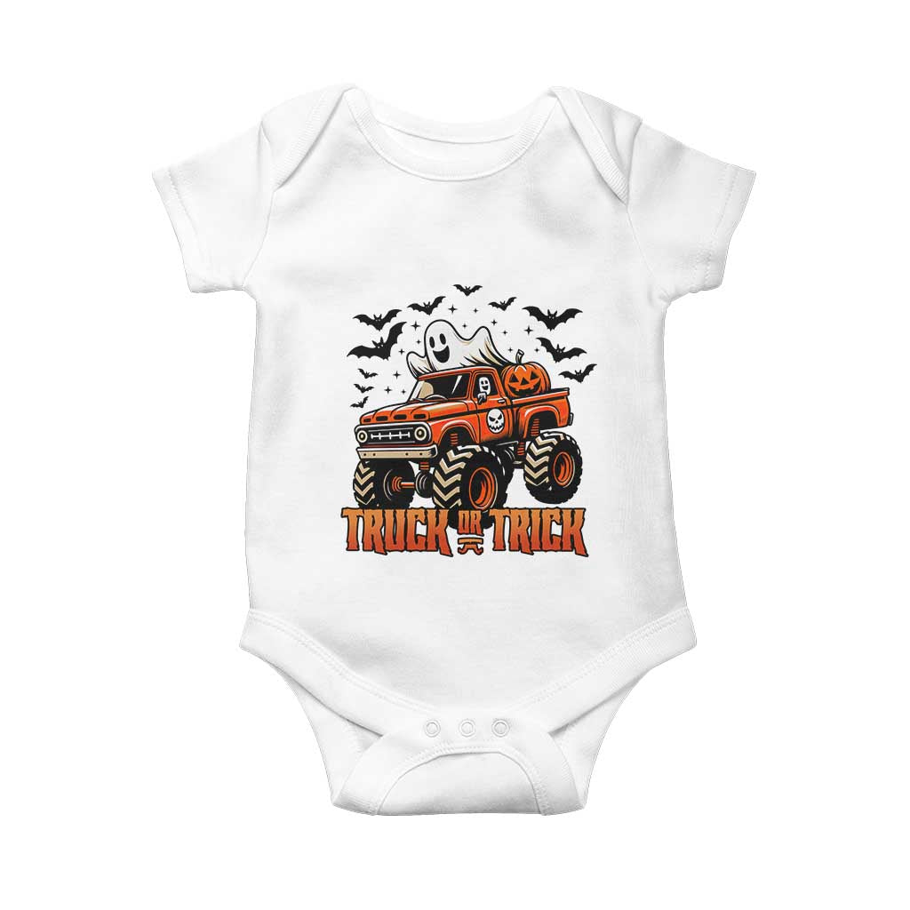 Truck Or Treat Ghost Racing Baby Onesie Funny Halloween Monster Truck Lover TS12 White Print Your Wear